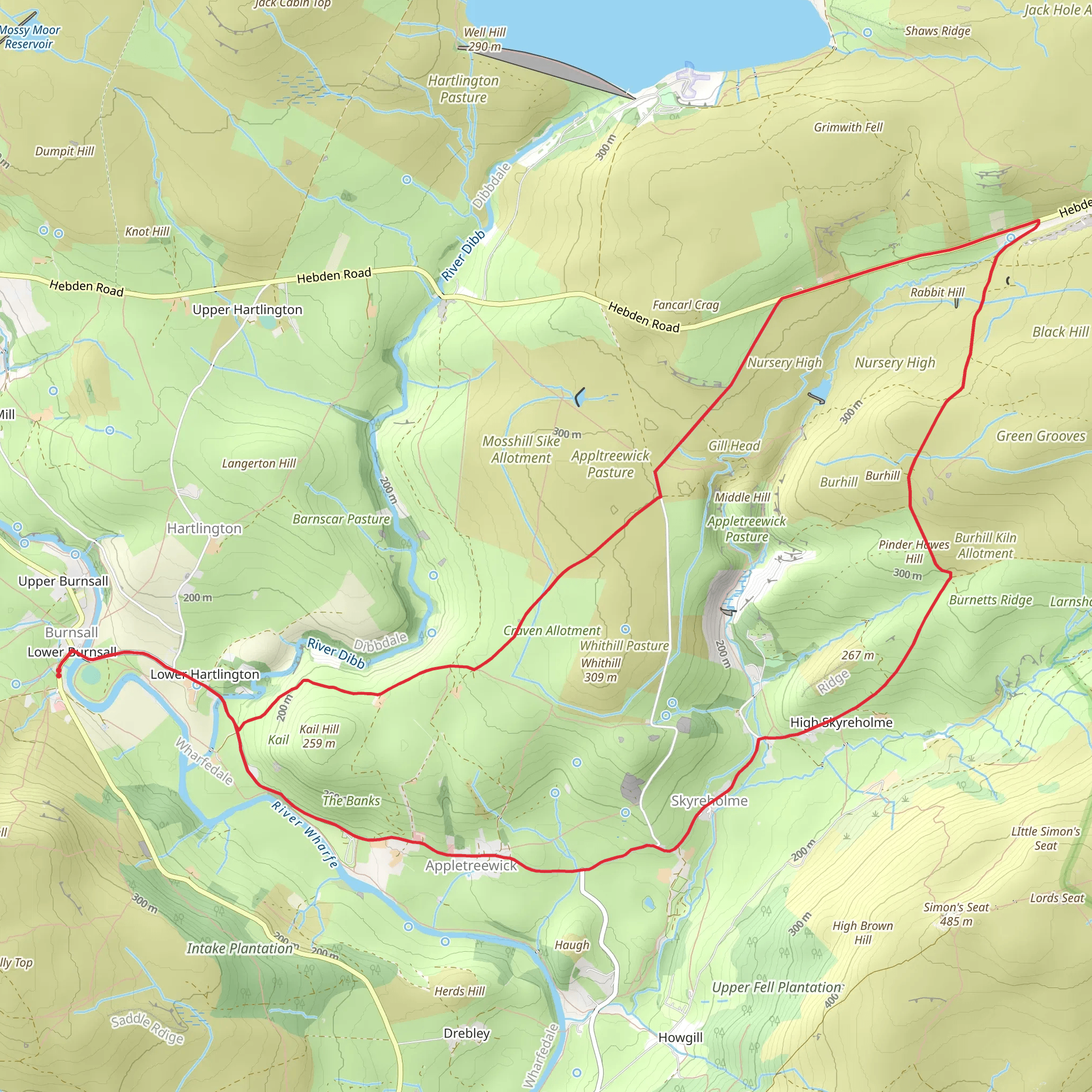 Burnshall and High Skyreholme Loop via Springside Wood mobile static map