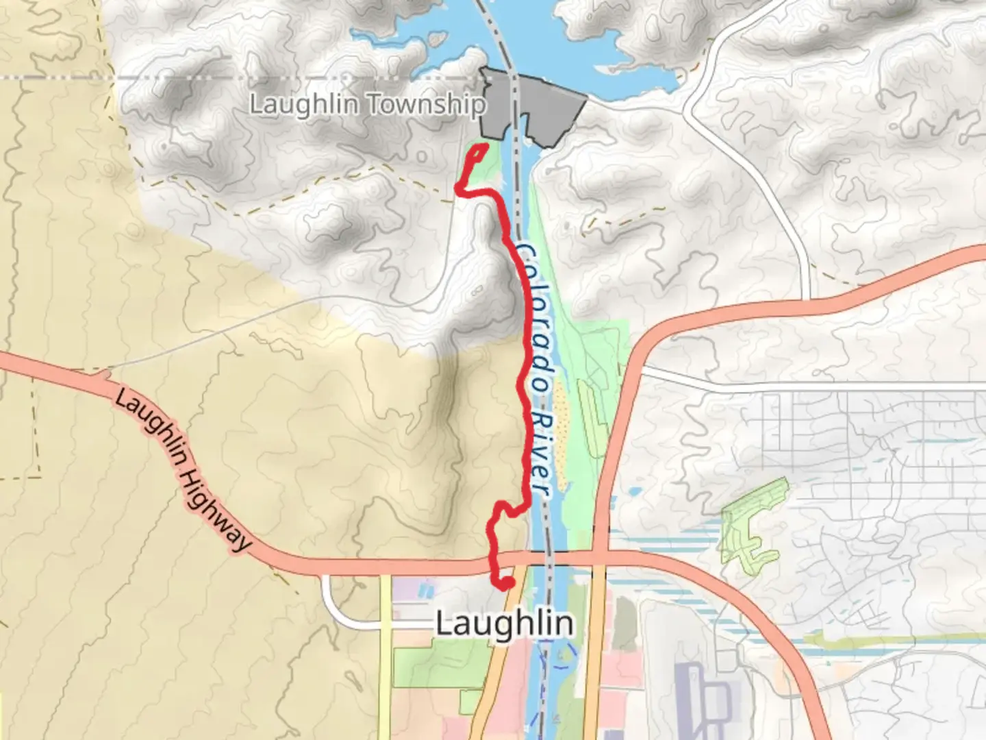 An image depicting the trail Riverwalk Trail and Pyramid Canyon Park and its surrounding area.