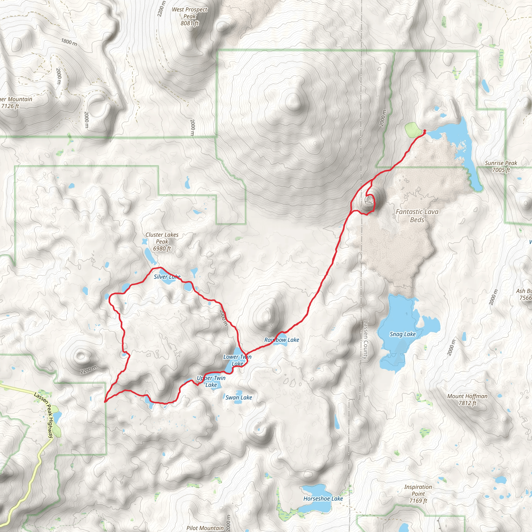 Cinder Cone, Twin Lake and Silver Lake Loop mobile static map