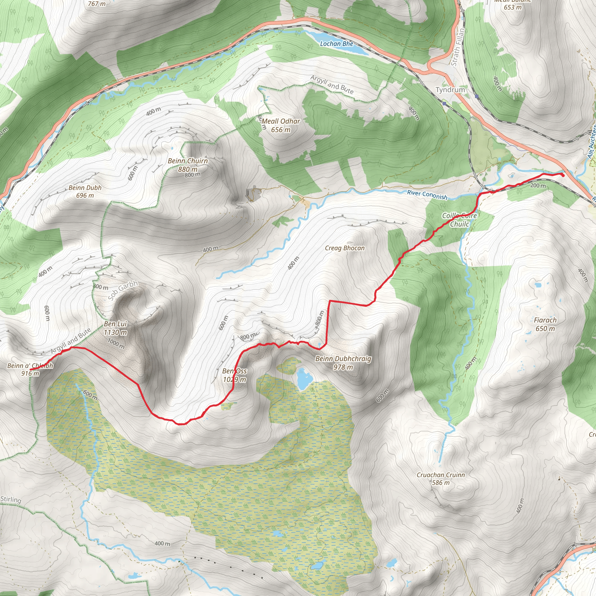Ben Oss and Bein a' Chleinbh from Dalrigh mobile static map