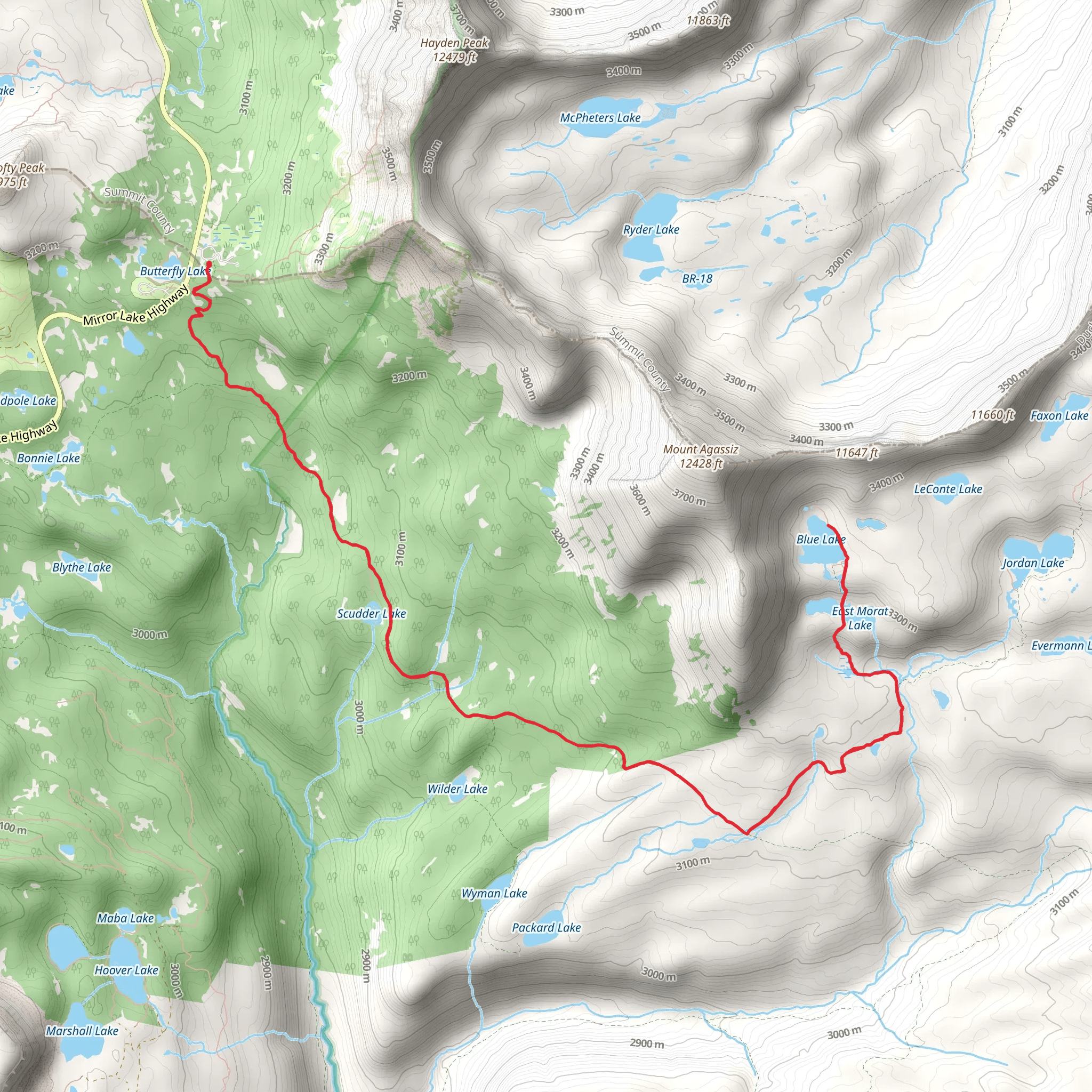 Blue Lake via Uinta Highline Trail mobile static map