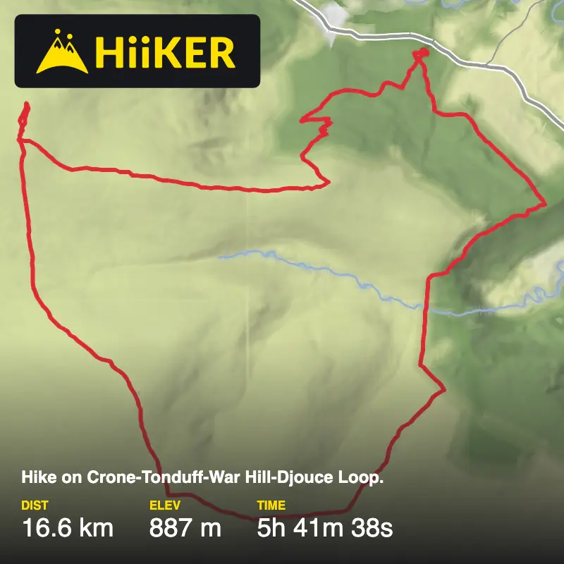 A map preview of the recording Hike on Crone-Tonduff-War Hill-Djouce Loop..