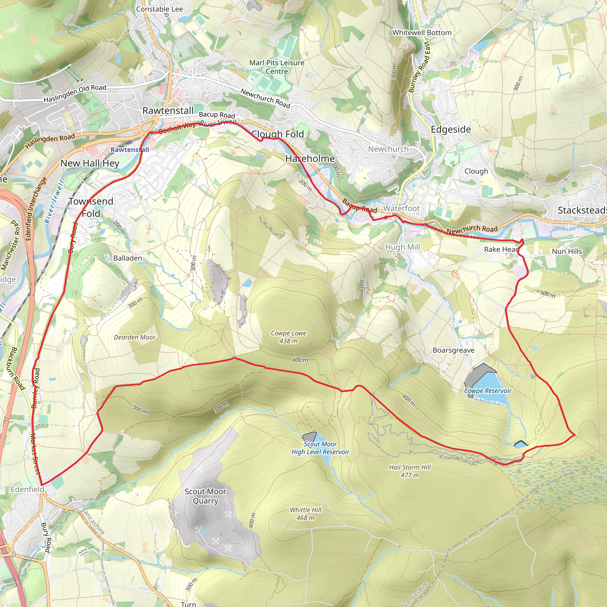 Waterfoot to Edenfield and Rawtenstall Loop mobile static map