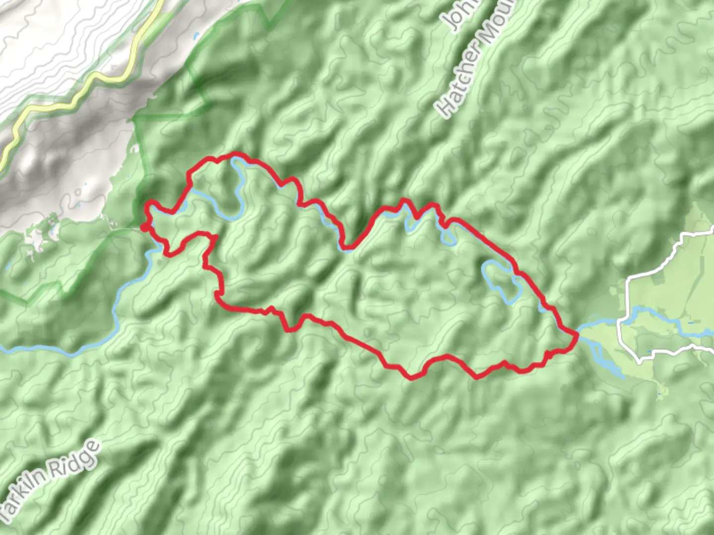 An image depicting the trail Pine Mountain via Rabbit Creek and Abrams Falls Loop Trail and its surrounding area.
