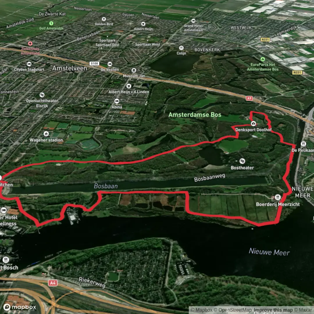 An image depicting the trail Niewe Meer and Grote Vijver Loop and its surrounding area.