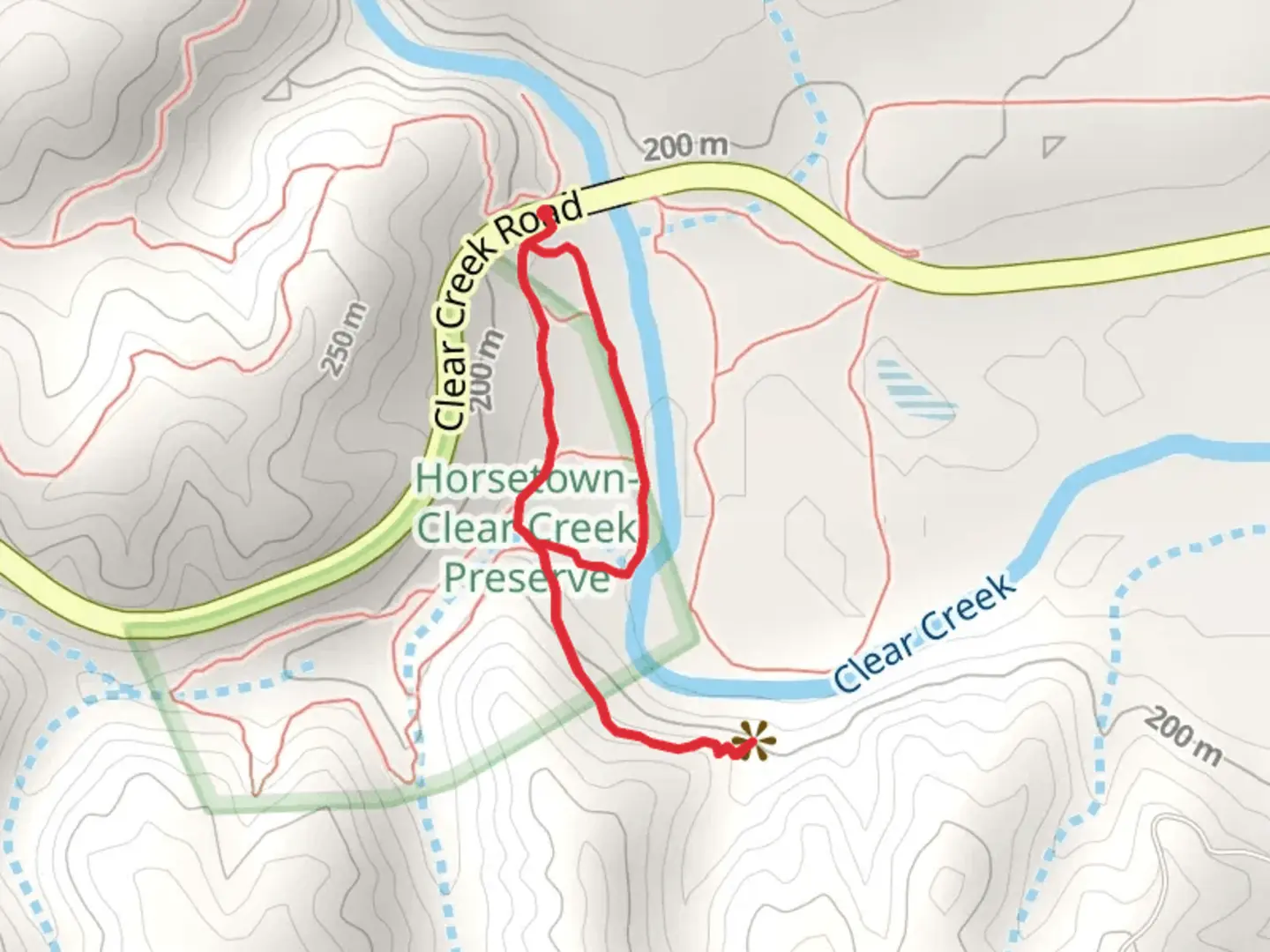 An image depicting the trail Clear Creek Loop and its surrounding area.
