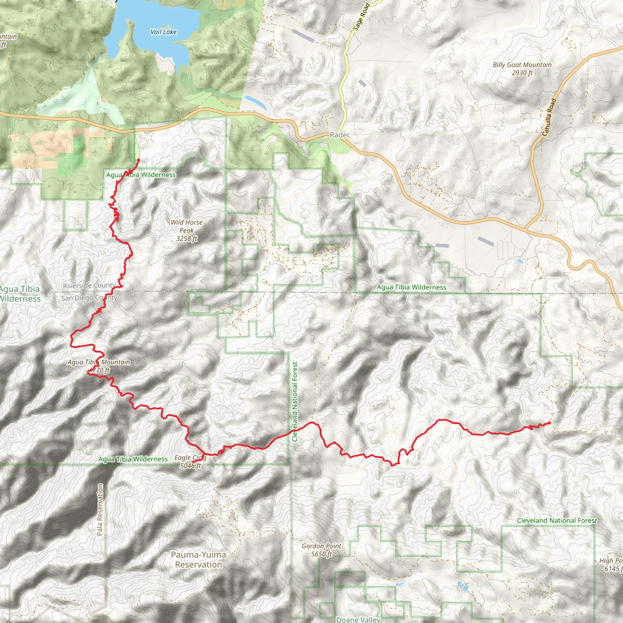 Cutca, Eagle Crag, Agua Tibia Mountain and Dripping Springs Trail mobile static map