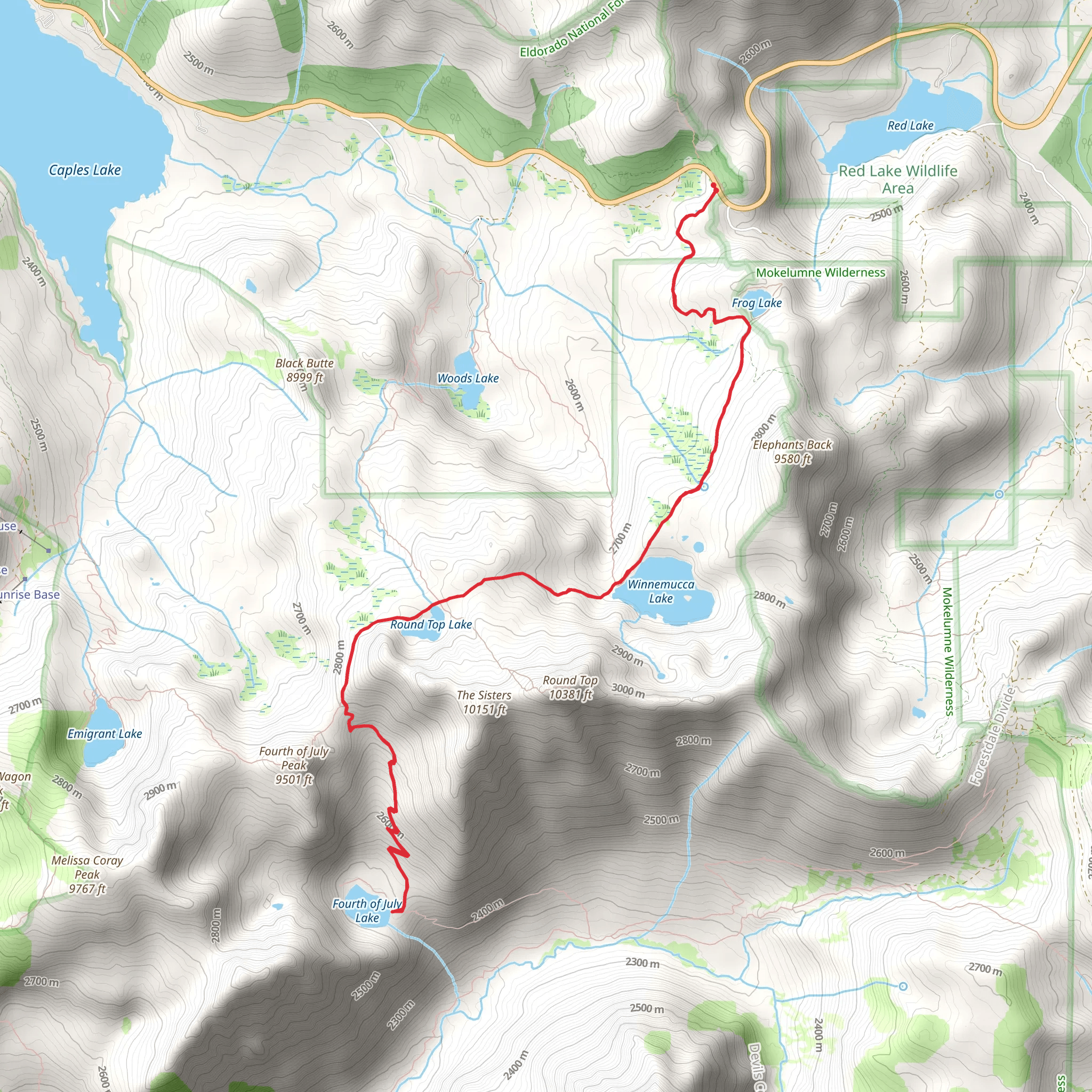 Winnemucca and Round Top and Fourth of July Lakes mobile static map
