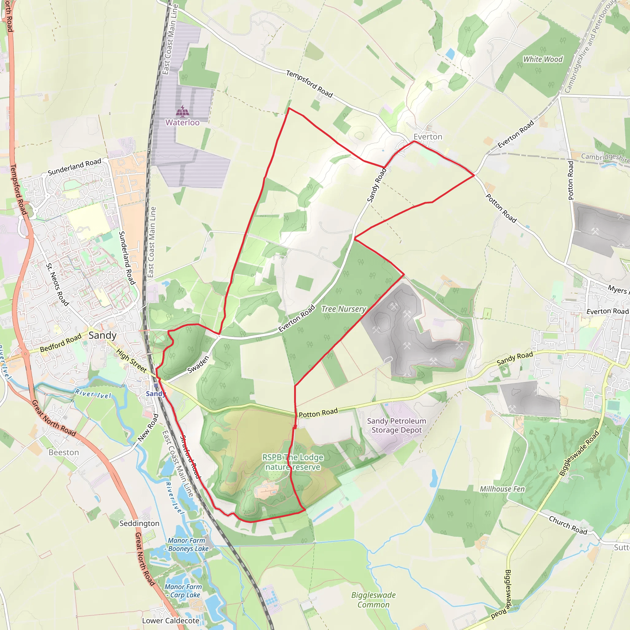 Sandy and Everton Circular mobile static map