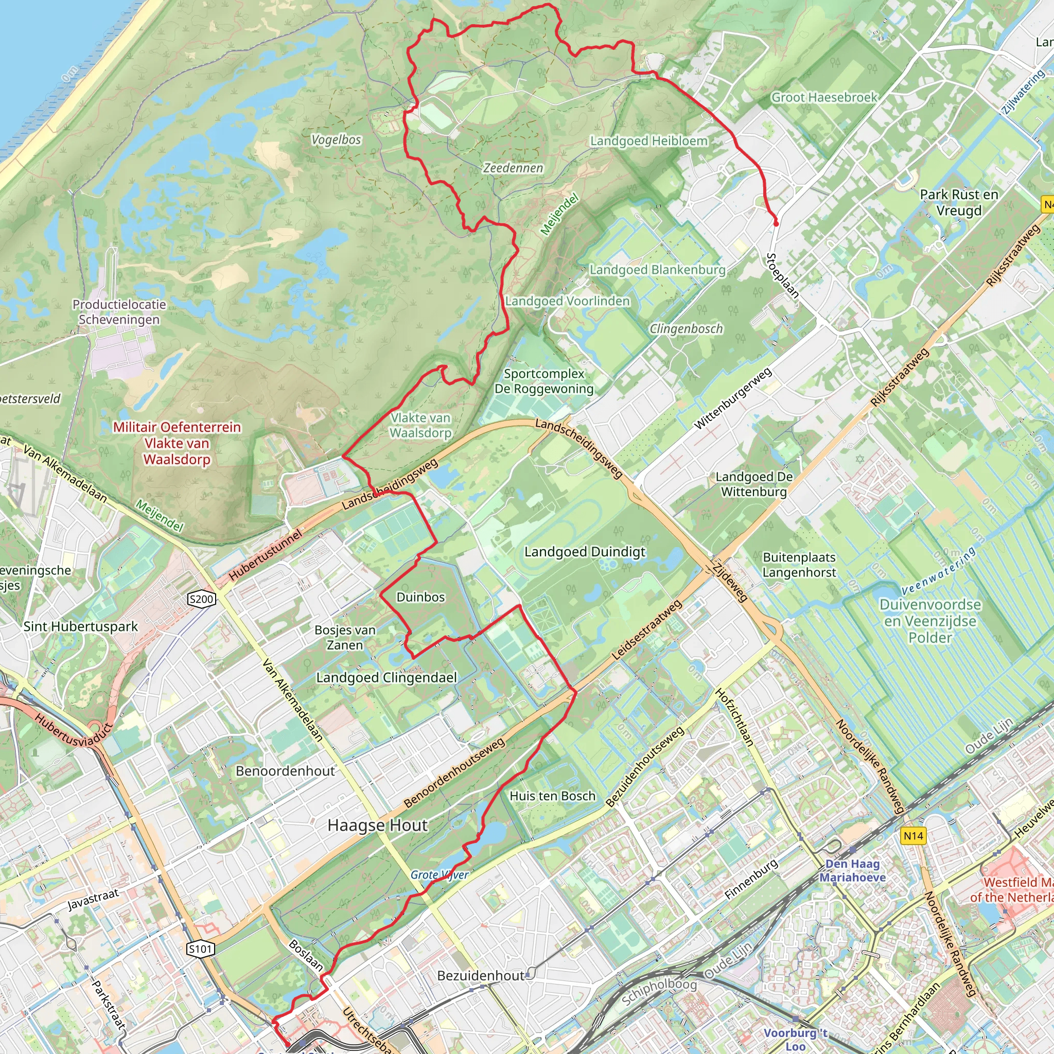 De Klevit to Central Station via Abelentop, Grote Vijver and Koekamp mobile static map