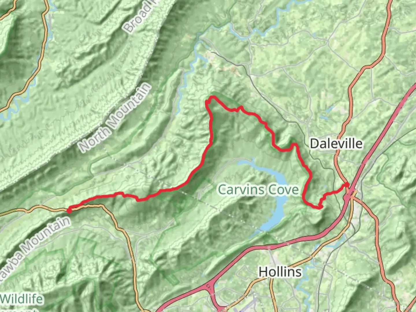 An image depicting the trail McAfee's Knob and Appalachian Trail - Catawba Valley Drive and its surrounding area.