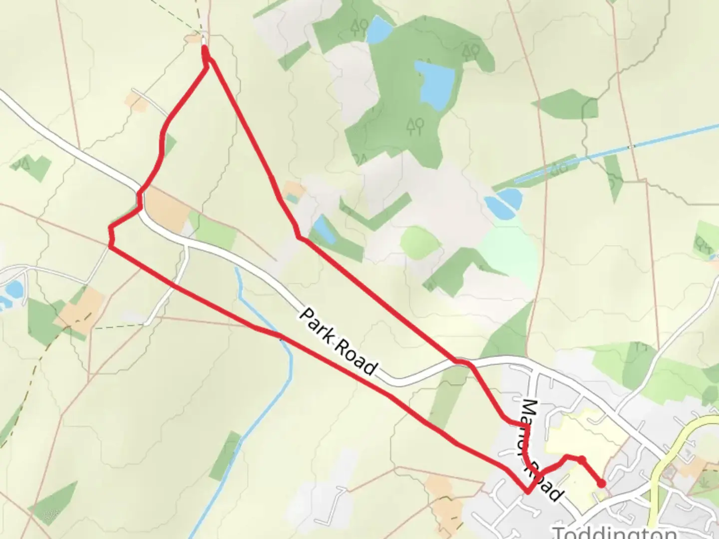 An image depicting the trail Toddington Park Loop and its surrounding area.