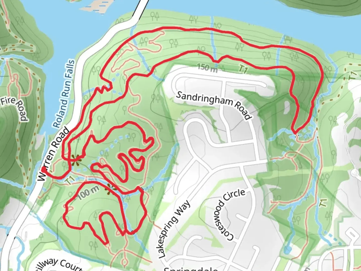 An image depicting the trail Merryman's Mill trail and Valley of the Kings Loop and its surrounding area.