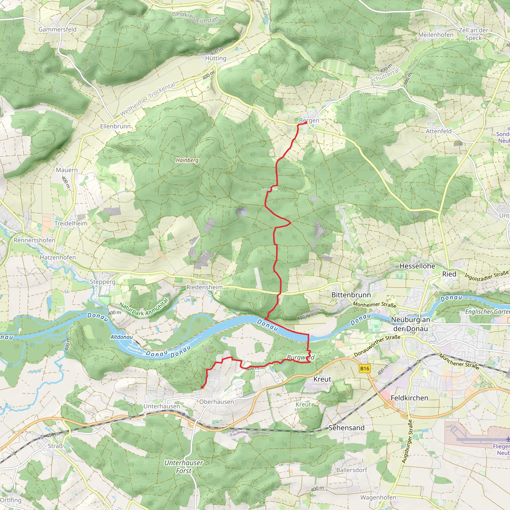 Oberhausen to Bergen via Urdonausteig mobile static map