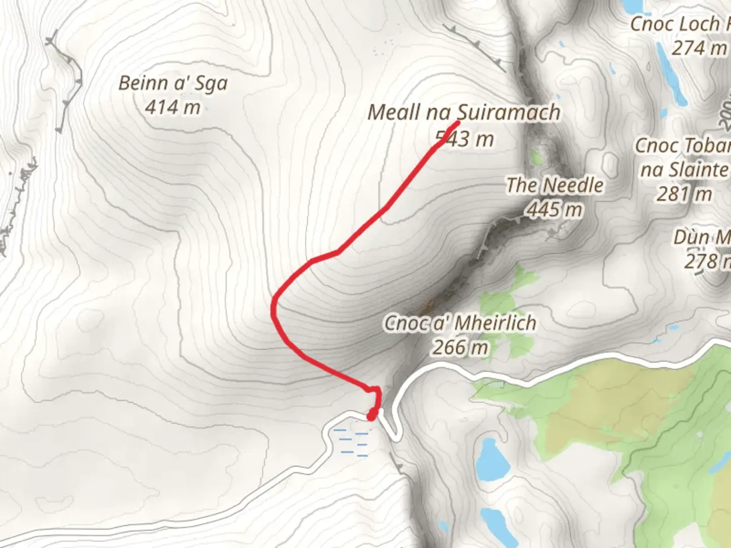 An image depicting the trail Meall Na Suiramach and its surrounding area.
