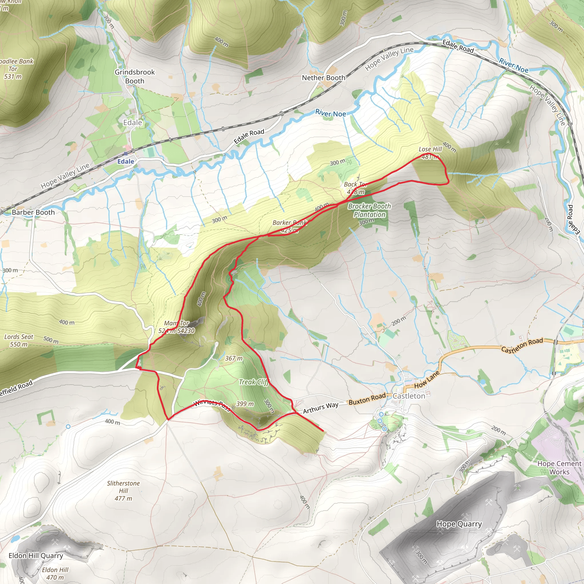Mam Tor, Back Tor and Lose Hill Loop mobile static map