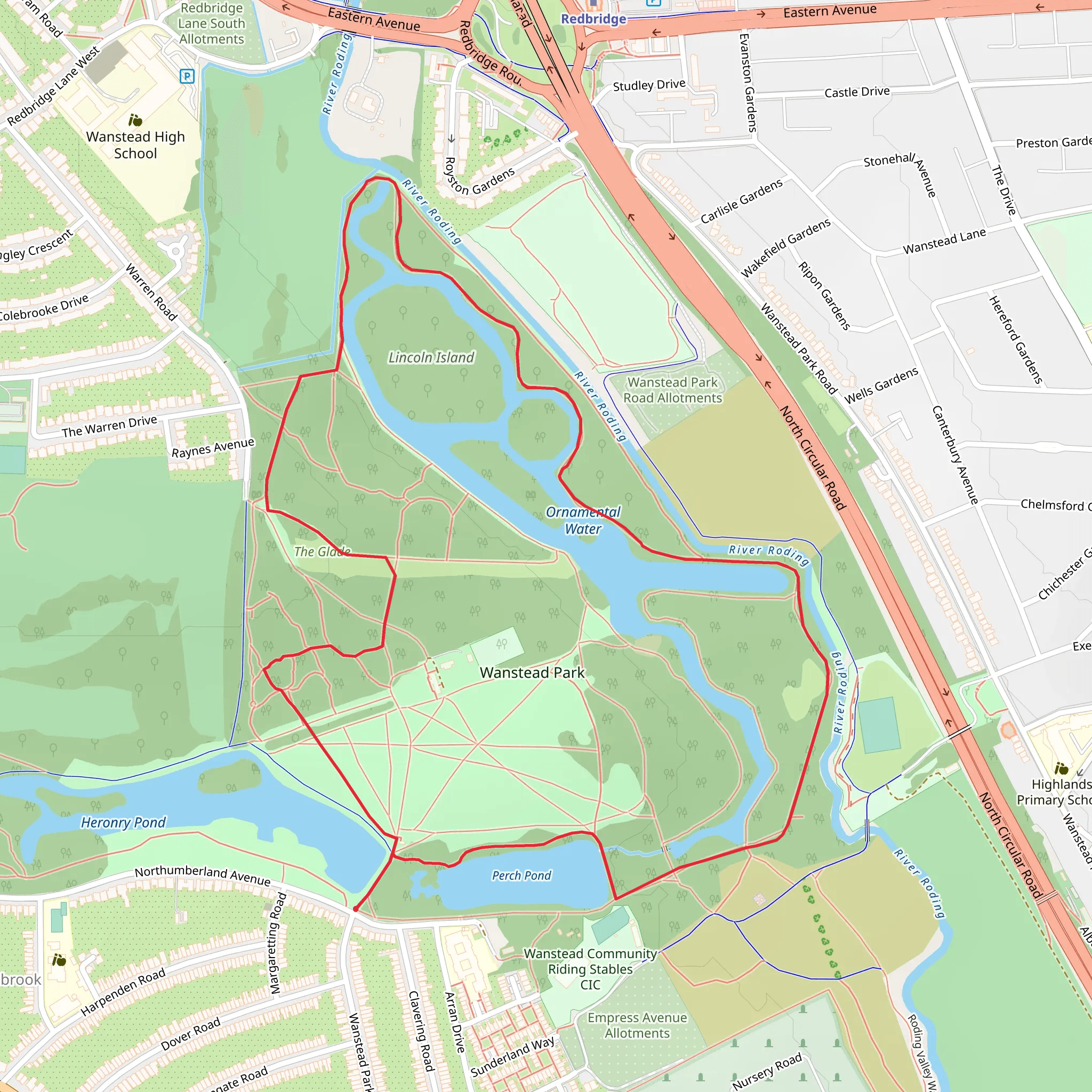 Wanstead Park and Ornamental Water Loop mobile static map
