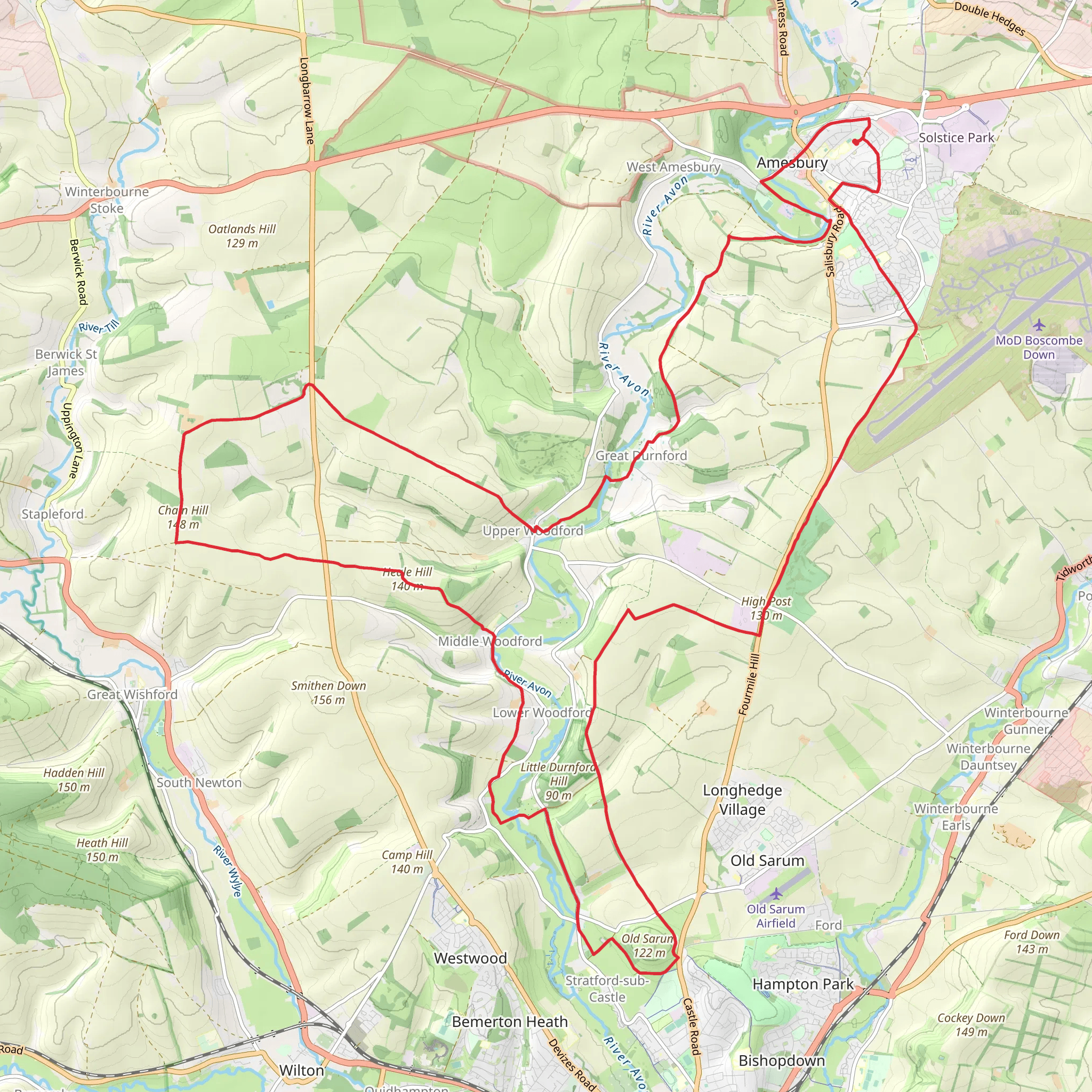 Amesbury Old Sarum Loop mobile static map