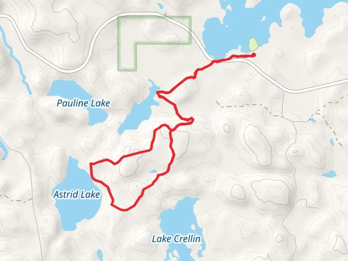 An image depicting the trail Astrid Lake and Nigh Lake via Astrid Trail and its surrounding area.