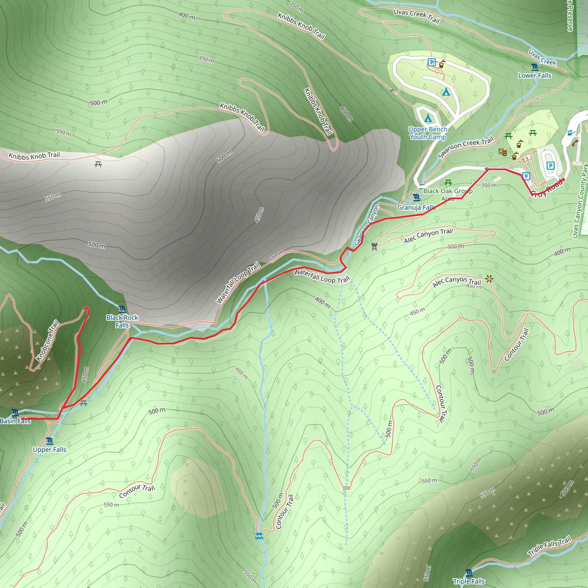 Waterfall and Swanson Canyon mobile static map