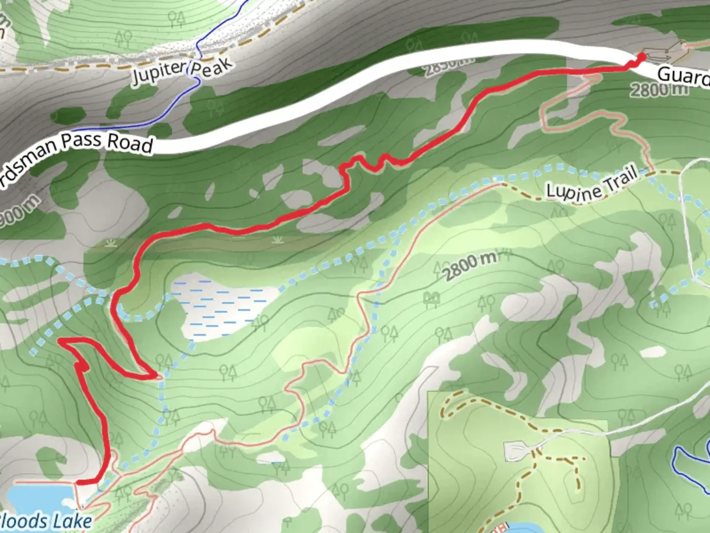 An image depicting the trail Bloods Lake Trail and its surrounding area.