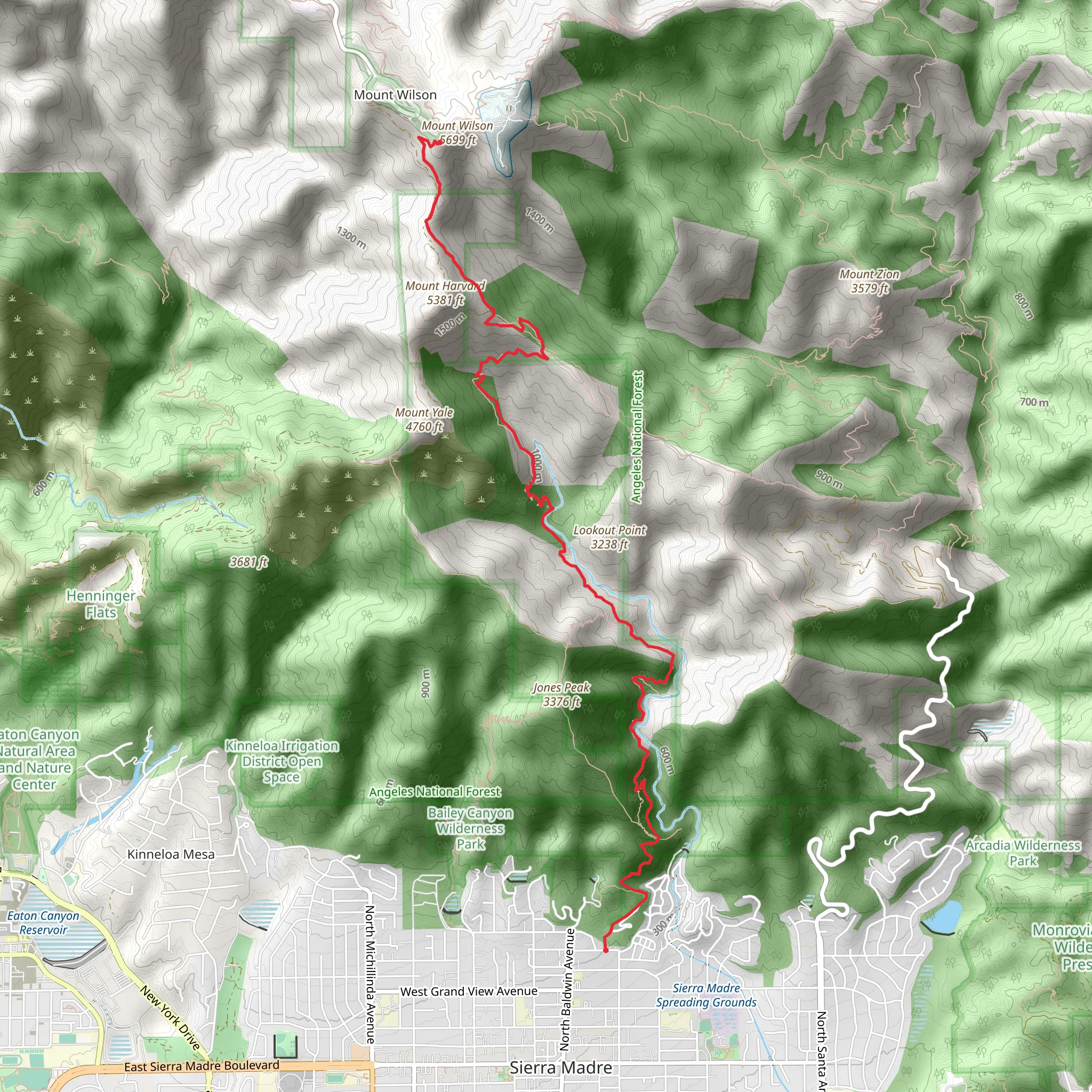 Mount Wilson via Little Santa Anita Canyon mobile static map