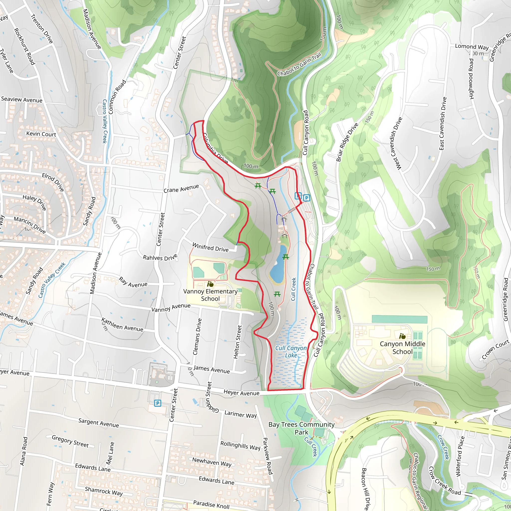 Chabot to Garin and Lake View Loop Trail mobile static map