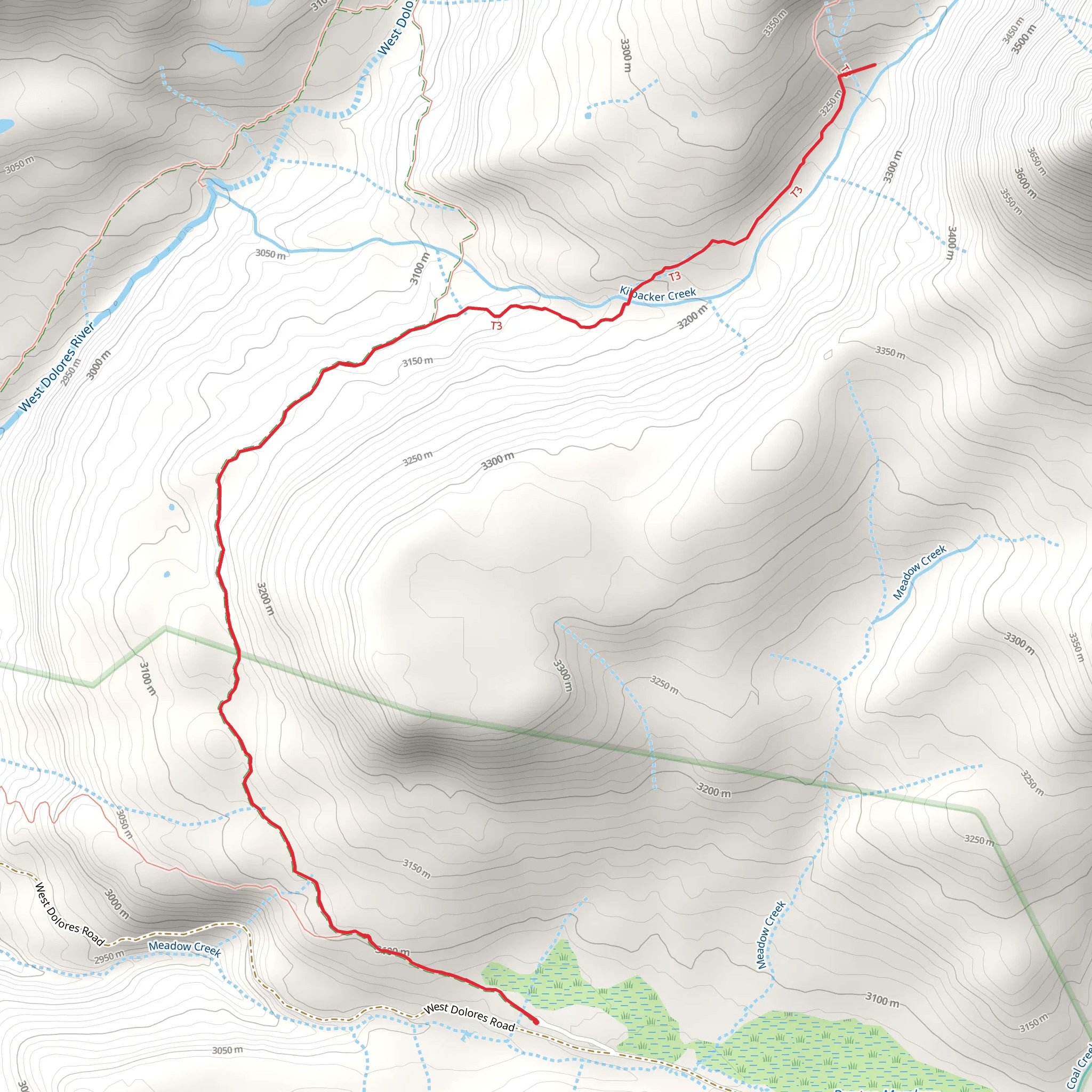 Kilpacker Basin Trail Out and Back mobile static map