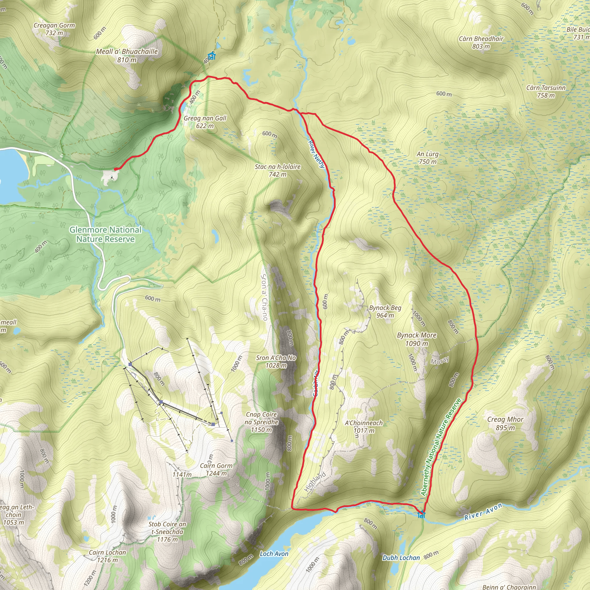 Lairig an Lui and Saddle from Glenmore mobile static map