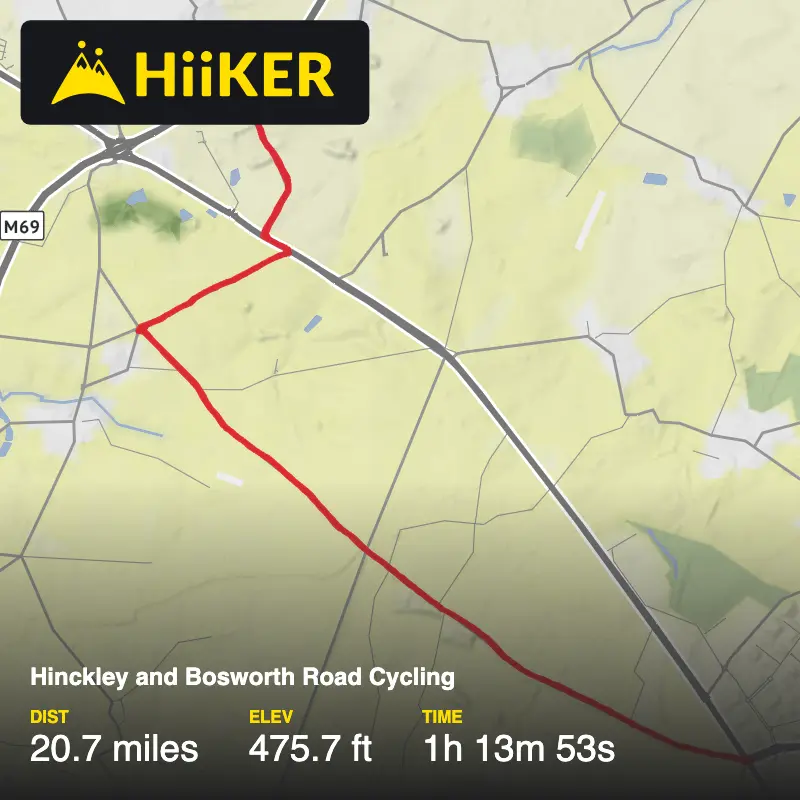 A map preview of the recording Hinckley and Bosworth Road Cycling.