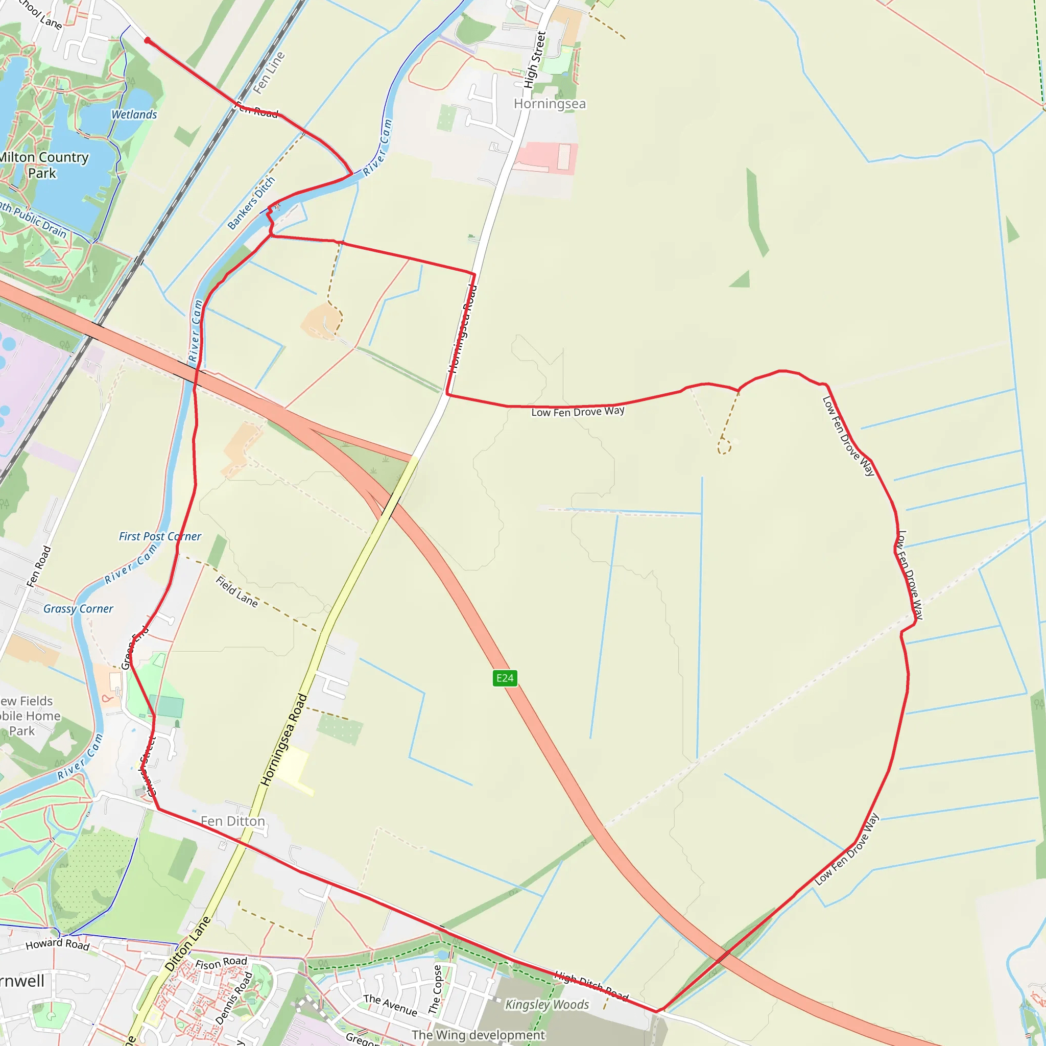 Fen Ditton Park via Low Fen Drove Way mobile static map