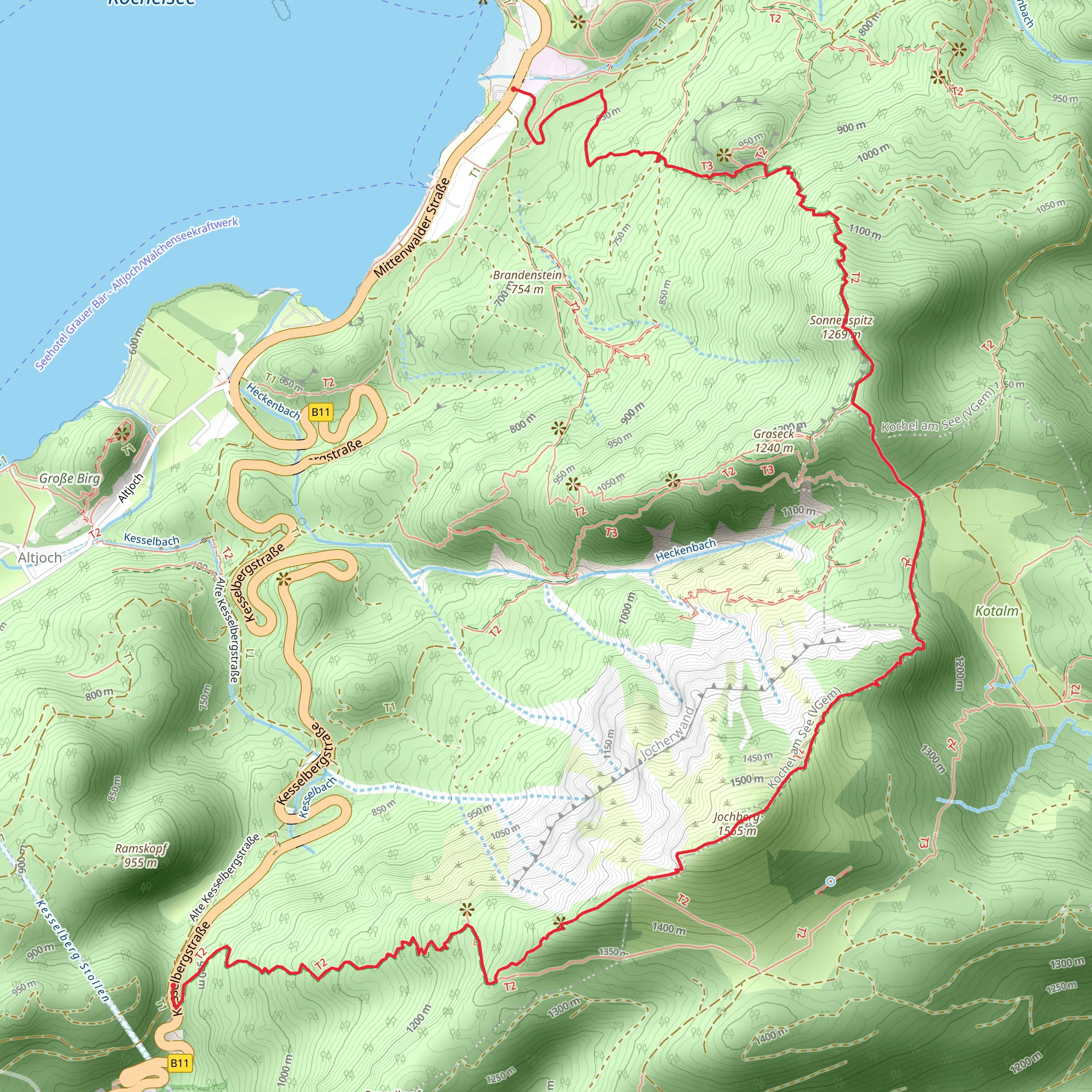 Urfeld to Dorst via Jochberg and Sonnenspiltz mobile static map