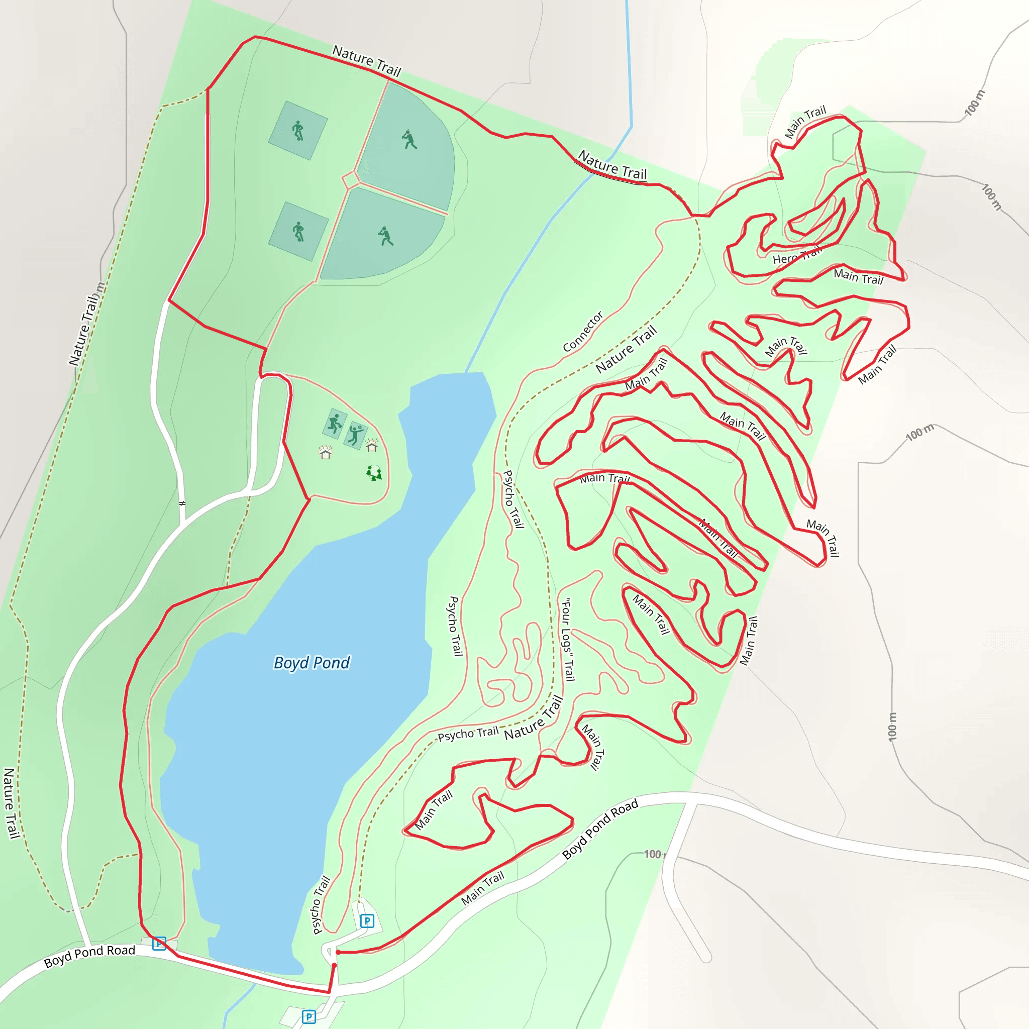 Main Trail and Boyd Pond Loop mobile static map
