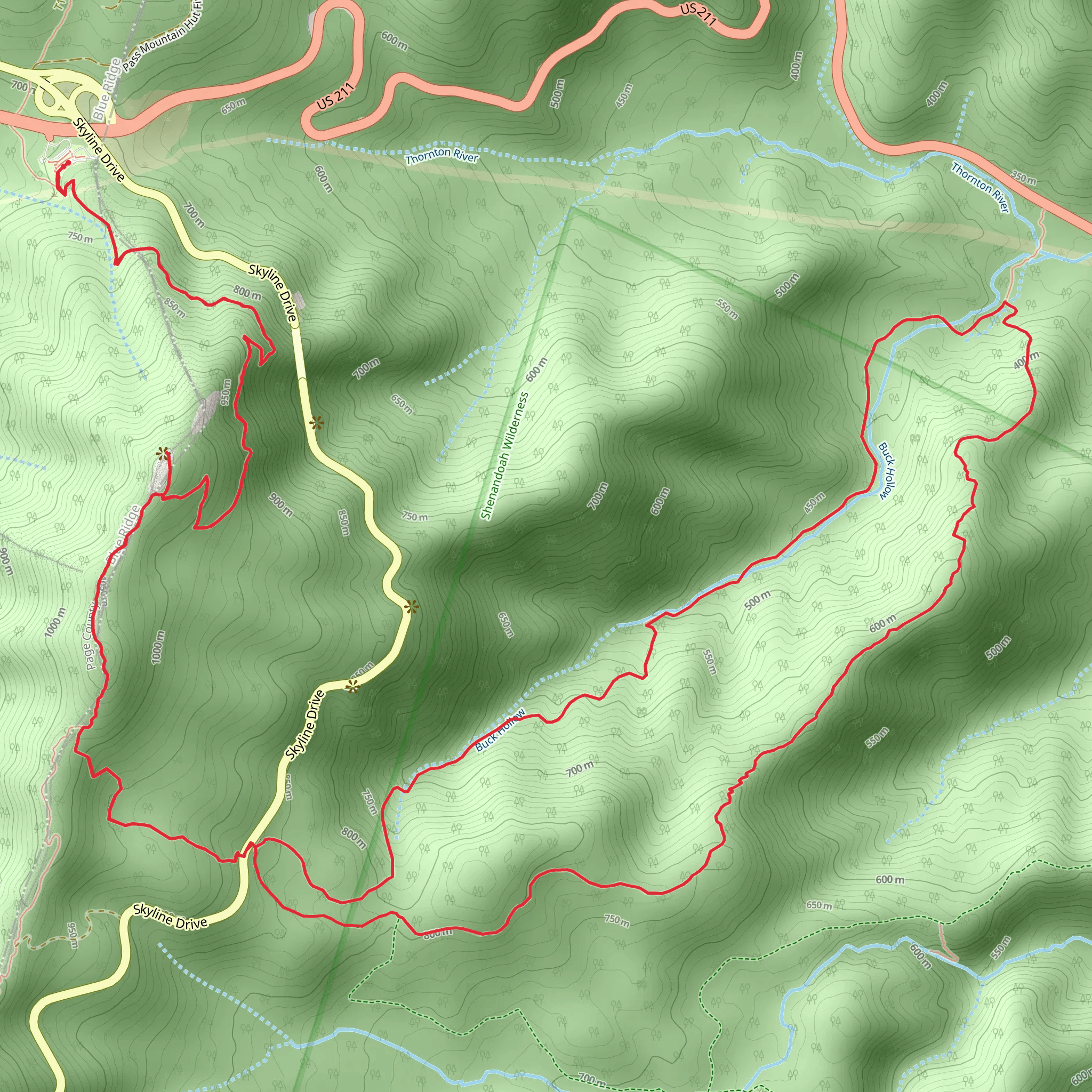 Marys Rock, Buck Hollow and Buck Ridge Loop via Appalachian Trail mobile static map