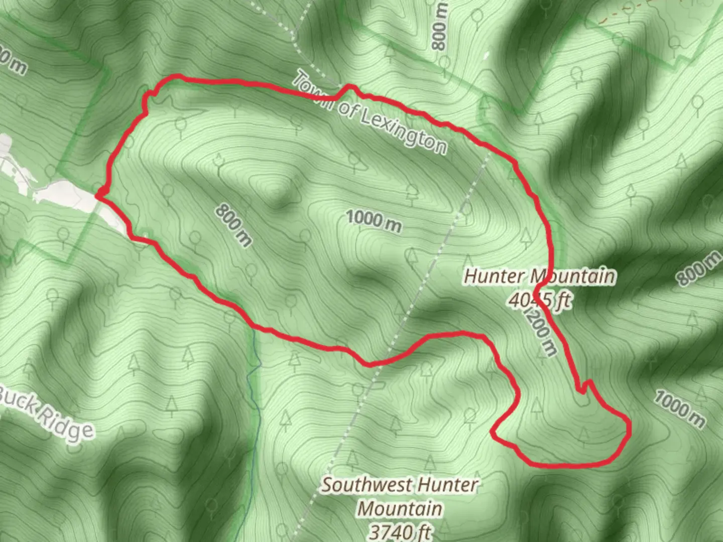 An image depicting the trail Hunter Mountain via Spruceton Trail and Devils Path and its surrounding area.