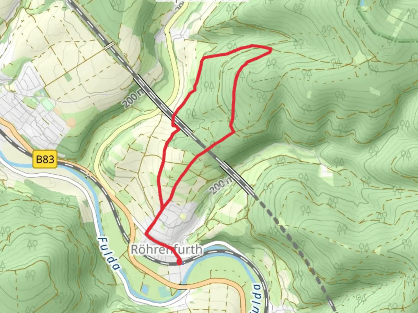 An image depicting the trail Röhrenfurther Rundwanderweg R1 and R2 Loop and its surrounding area.