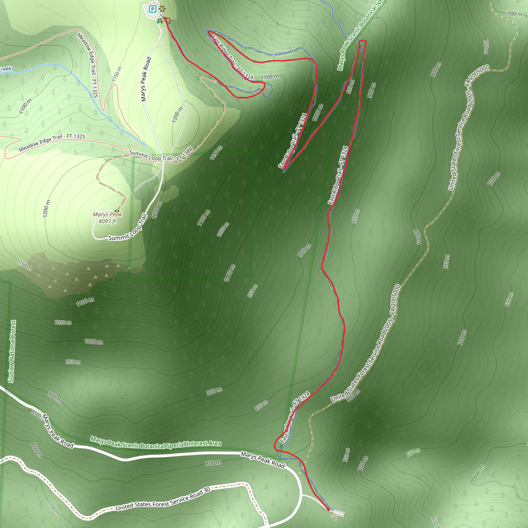 East Ridge - Marys Peak Trail mobile static map