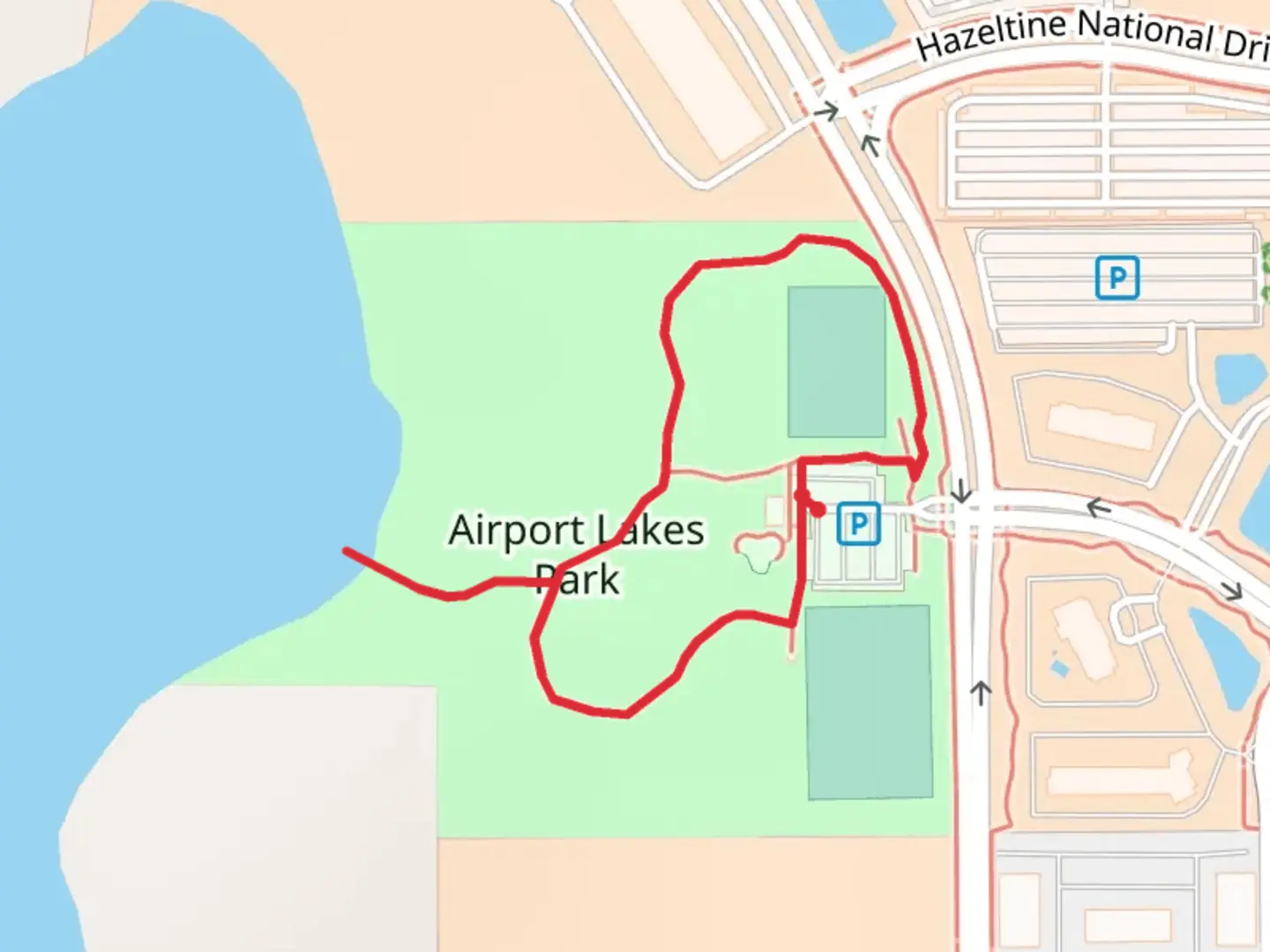 An image depicting the trail Airport Lakes Park Loop and its surrounding area.