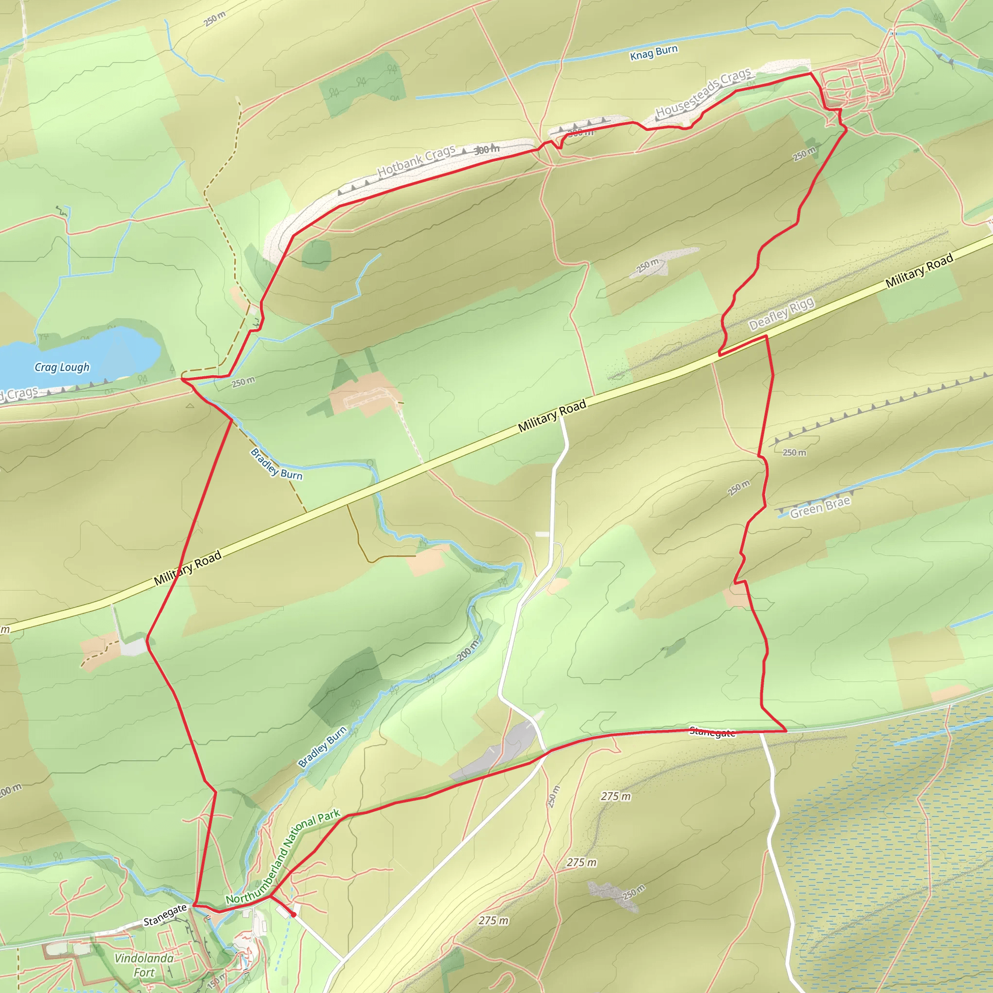 Hotbank Crags and Houesteads from Vindolanda mobile static map
