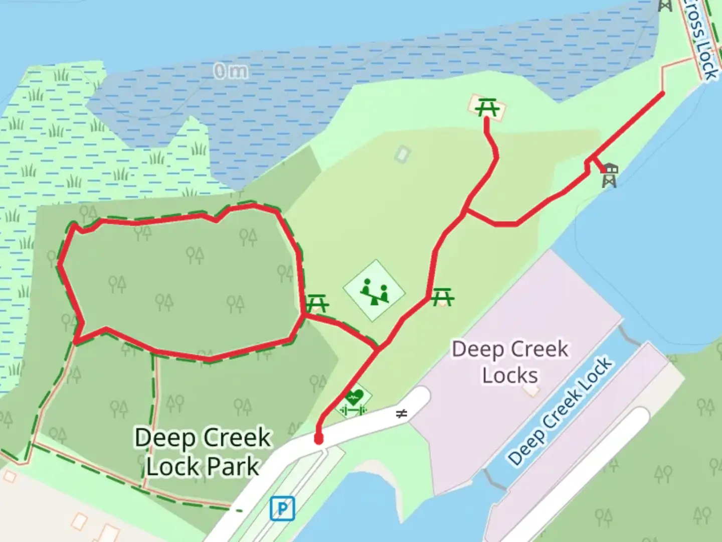 An image depicting the trail Deep Creek Lock Park Loop and its surrounding area.