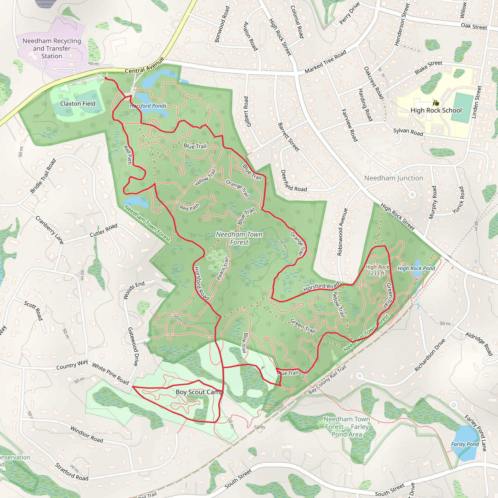 Needham Town Forest - Farley Pond Area Loop Trail mobile static map