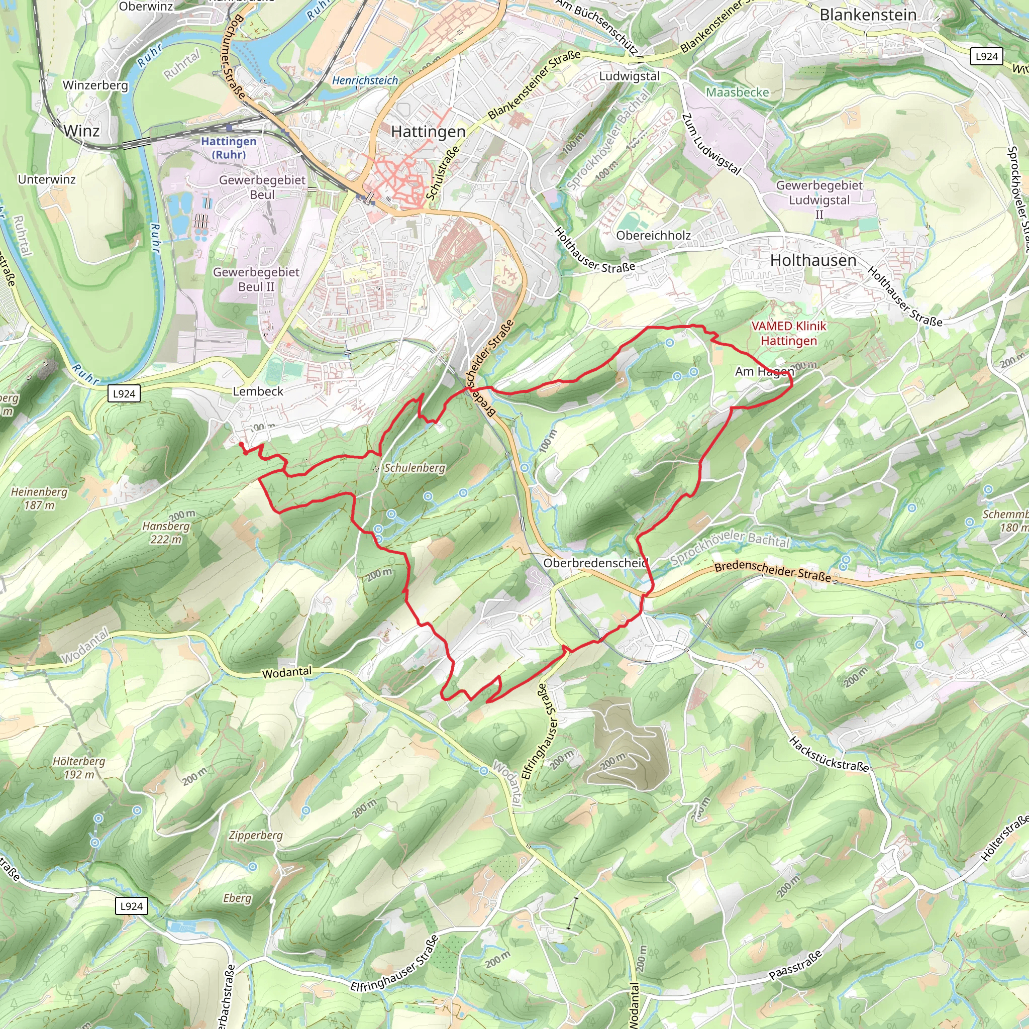 Harkortweg, Pingenweg Raute and GeoRoute Ruhr mobile static map
