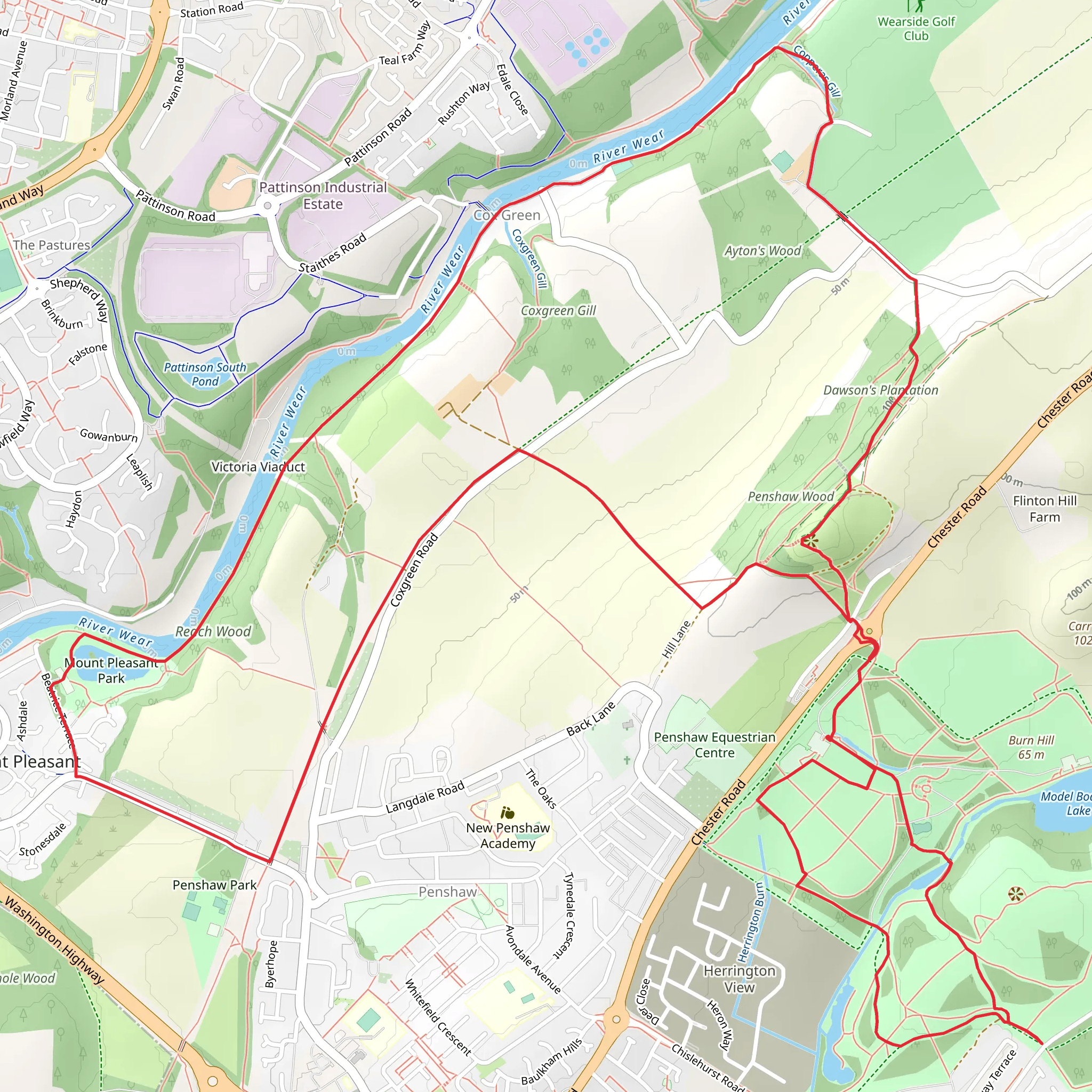 Herrington Country Park and Mount Pleasant Park Loop mobile static map