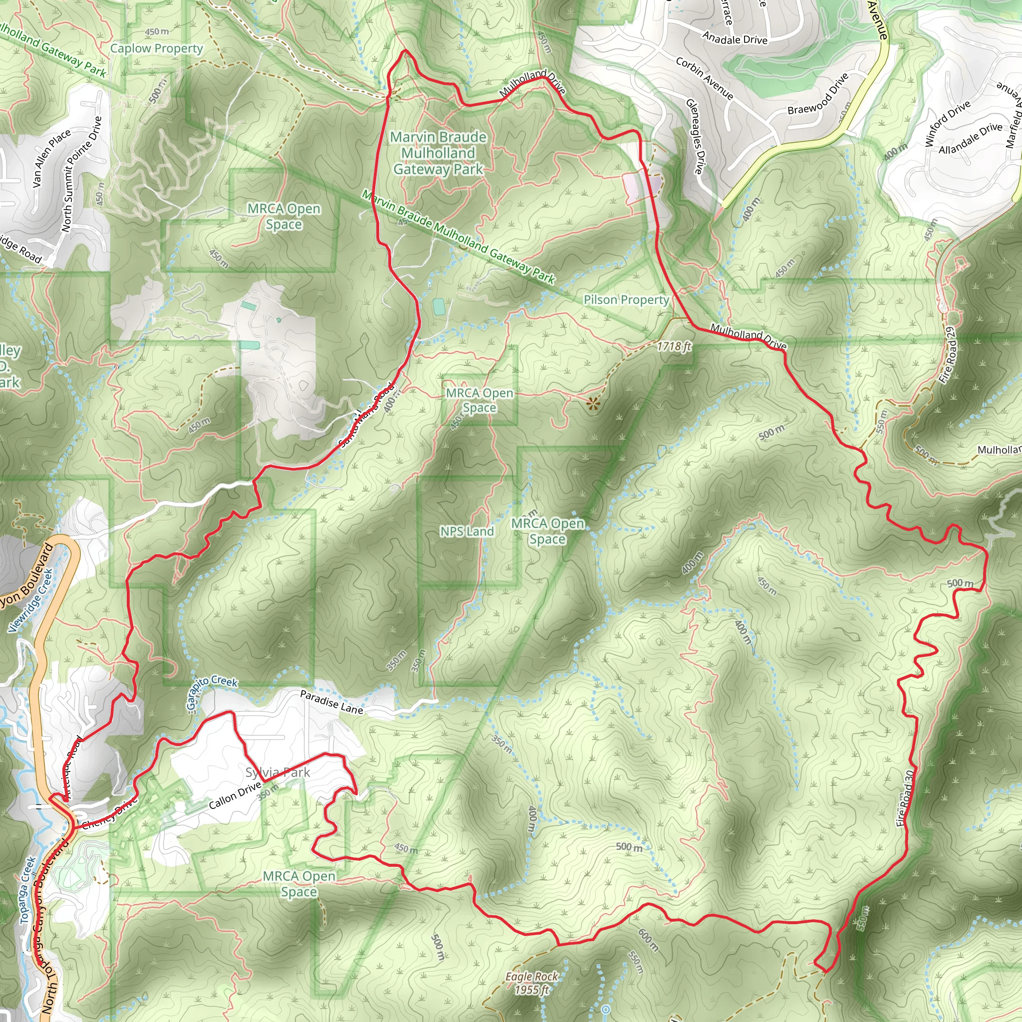 Santa Maria Road, Mulholland Drive and Backbone Trail Loop mobile static map
