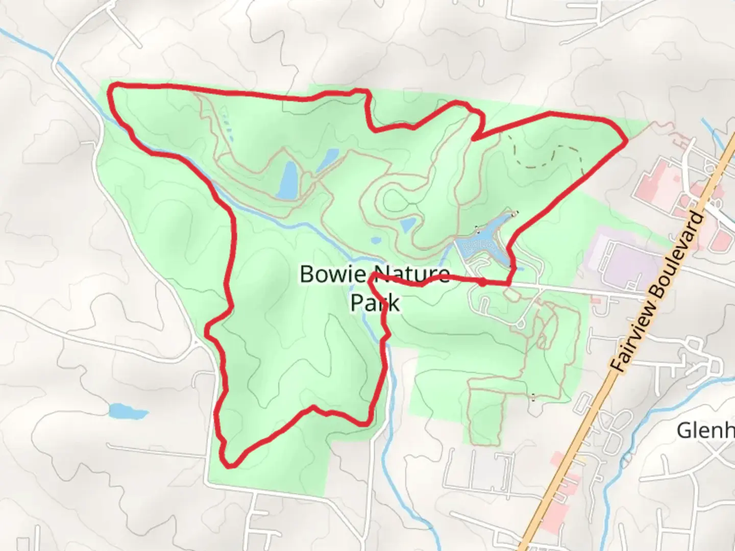 An image depicting the trail Bowie Nature Park Loop and its surrounding area.
