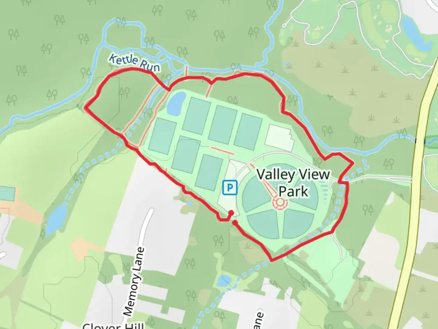 An image depicting the trail Valley View Park Loop and its surrounding area.