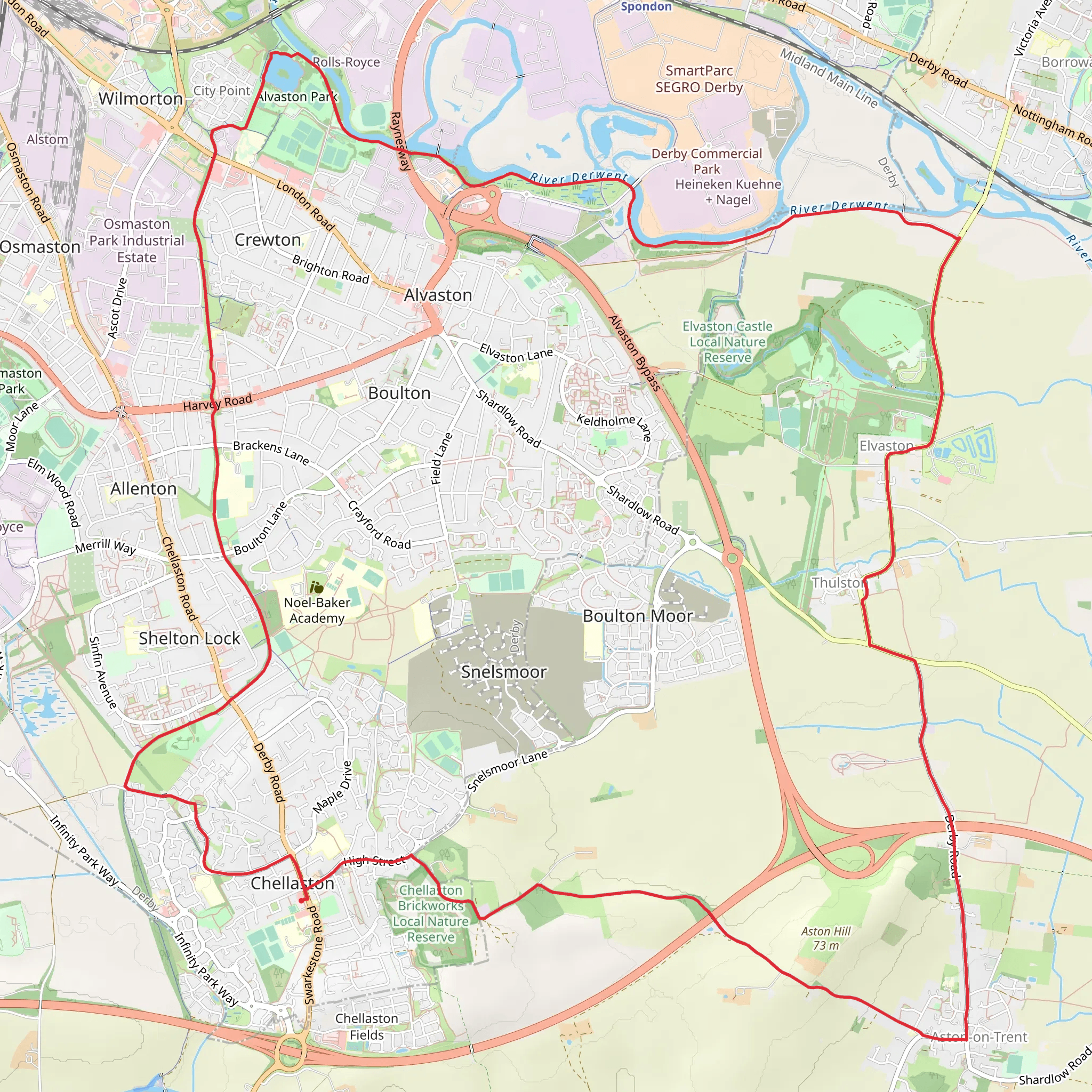 Chellaston, Aston on Trent and Alvaston Park Lake Loop mobile static map