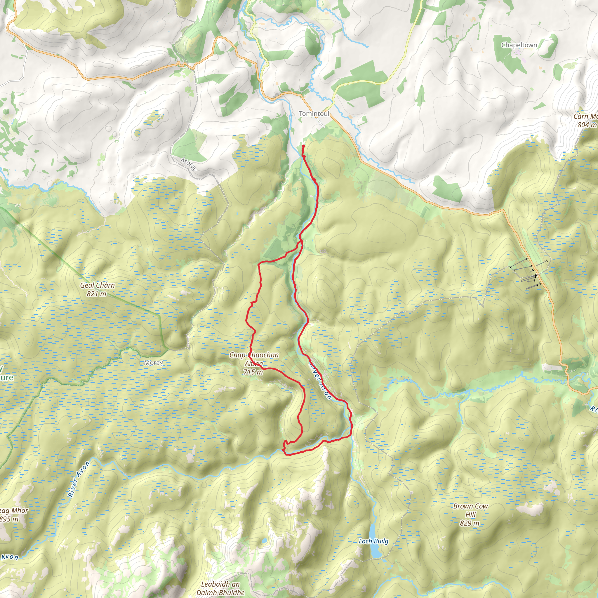 Cnap Chaochan Aitinn Loop from Tomintoul mobile static map