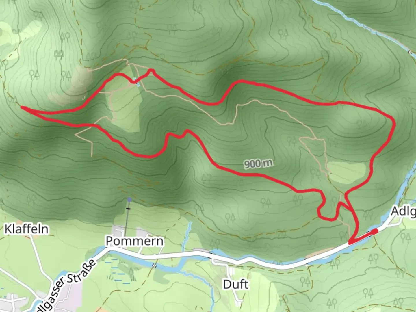 An image depicting the trail Adlgaß Loop and its surrounding area.