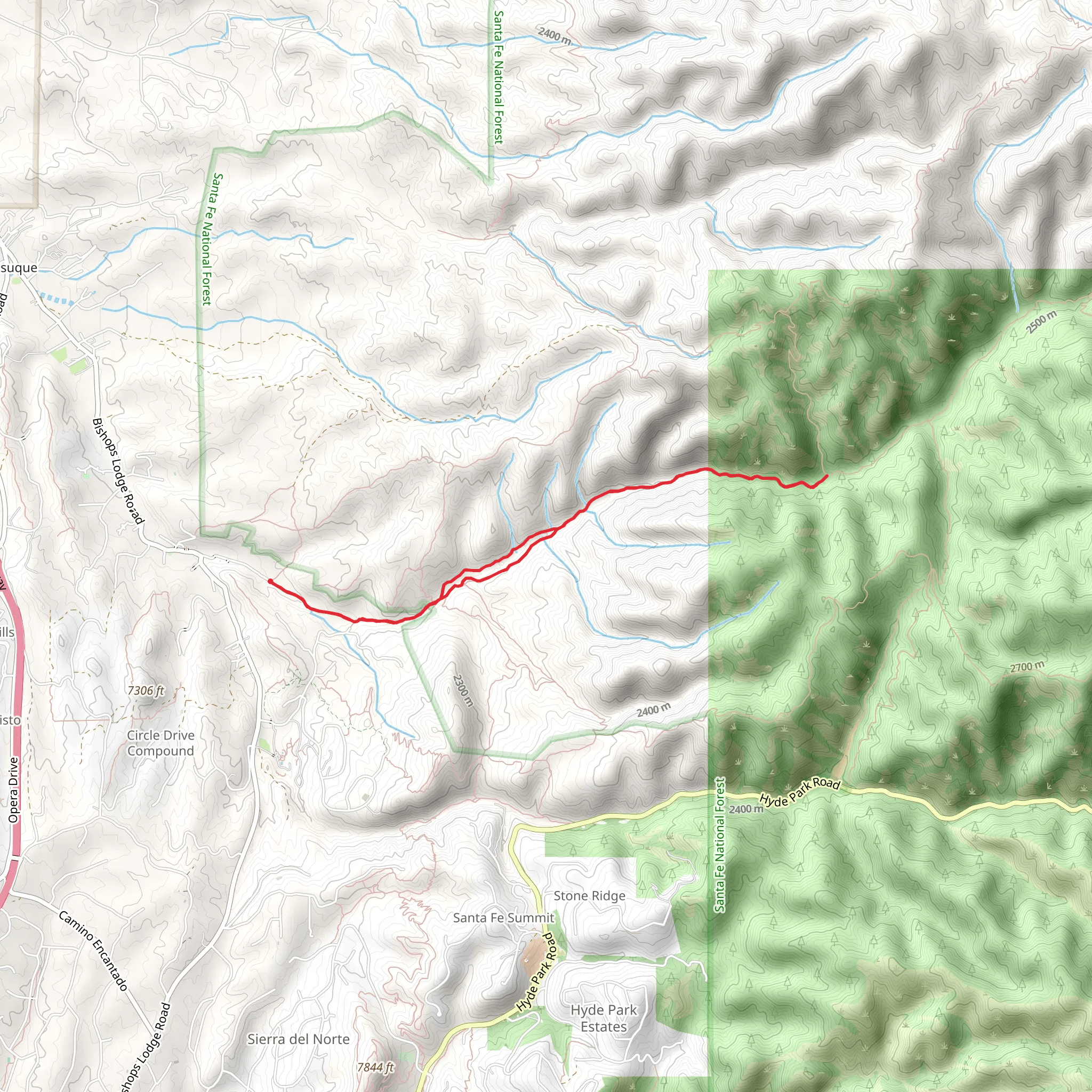 Tesuque Creek via Winsor Trail from Big Tesuque Canyon mobile static map
